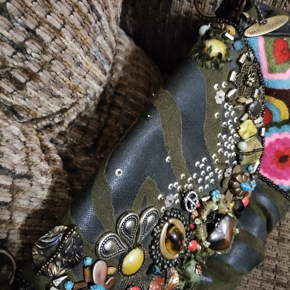 Vintage Mary Frances Beaded Bag Purse Heart Stones Peace Boho Clean Gorgeous - Picture 5 of 14